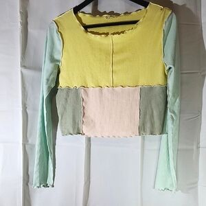 Vintage Ardene Colorblock Patchwork Long Sleeve Crop Top - Sz XS but fits >L